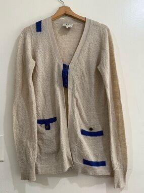 Mayle Beige Cardigan with Cobalt Blue Accents
